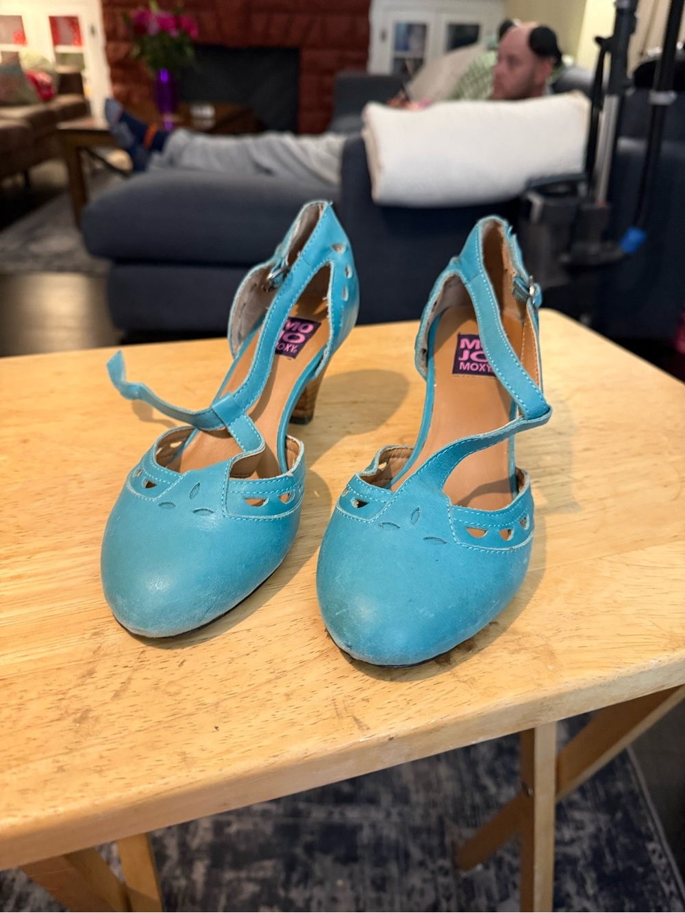 Moxy Teal Blue T-Strap Heels Retro Cutout Mary Jane Pumps Vintage Inspired
